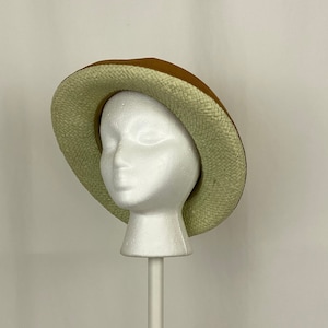 Straw Mod Bowler Small Brown Trim 60&#39;s Women&#39;s Hat Cream Tan Beige Miriam Lefcourt Handcrafted in Italy