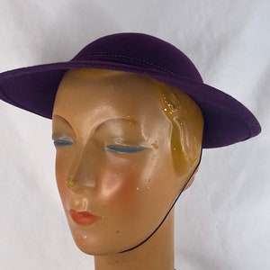 Purple Fedora Small Eggplant Ernie Felt Women&#39;s Hat 70&#39;s Seventies Bow Film Noir Career Executive
