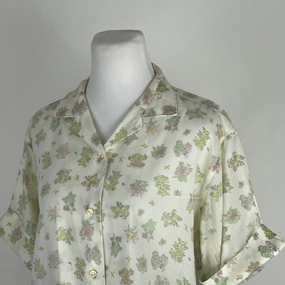 Pale Yellow 60's Butterfly Print Blouse Large Pin… - image 1