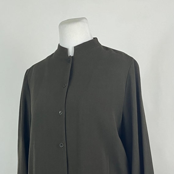 Olive Green Jacket Small Nehru Collar Mockneck Eileen Fisher Y2K Gray 3/4 Sleeve Sleeve Minimalist