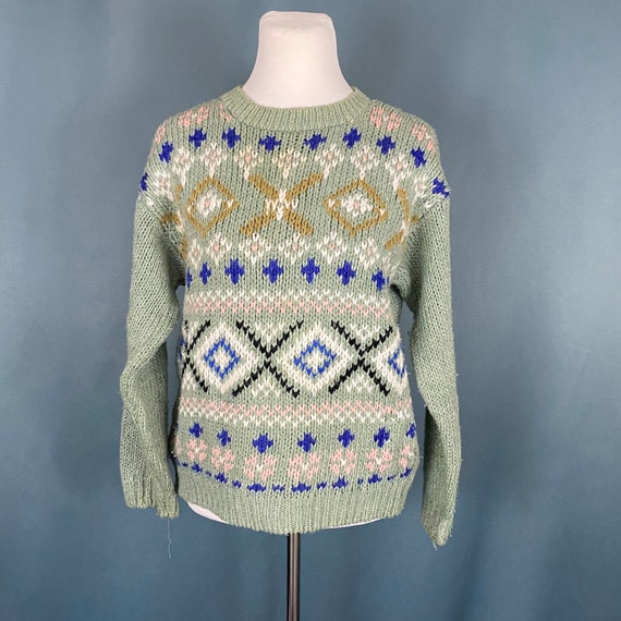 Seafoam Green Eighties Sweater Medium XOXO Women'… - image 2