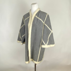 Gray Suede Swing Coat Seventies Medium Boho Piecework Jacket Angora Top Stitching Alice John Rogers Boca Raton