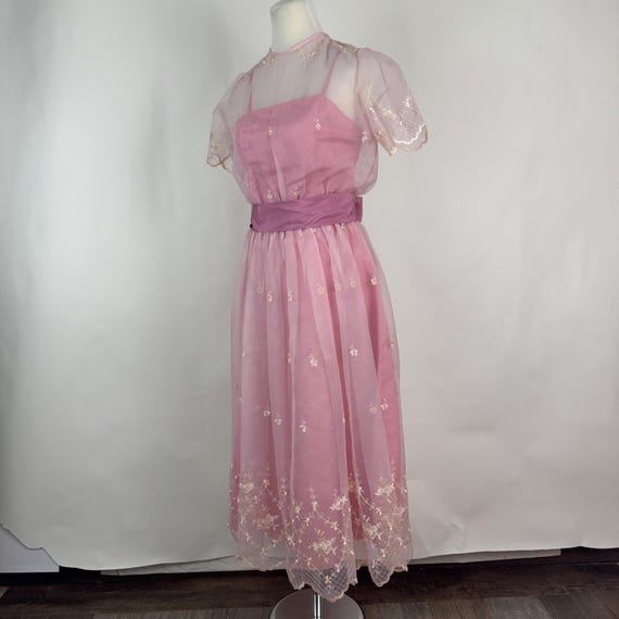 80s Pink Floral Dress XS, Sheer Overlay, Bridesmaid Formal - Etsy Israel