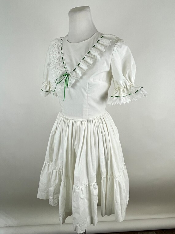 White Swing Dance Dress XS White Lace Green Ribbon Rockabilly