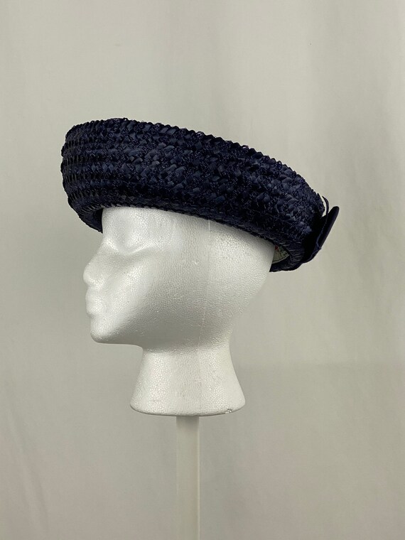 Blue Straw Rattan Breton Halo Hat Fifties Small 5… - image 6