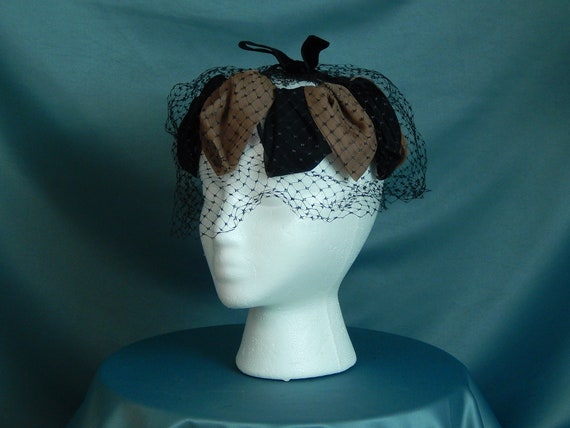 Dusty Rose Black Chiffon Pillbox 50's Fifties Blac