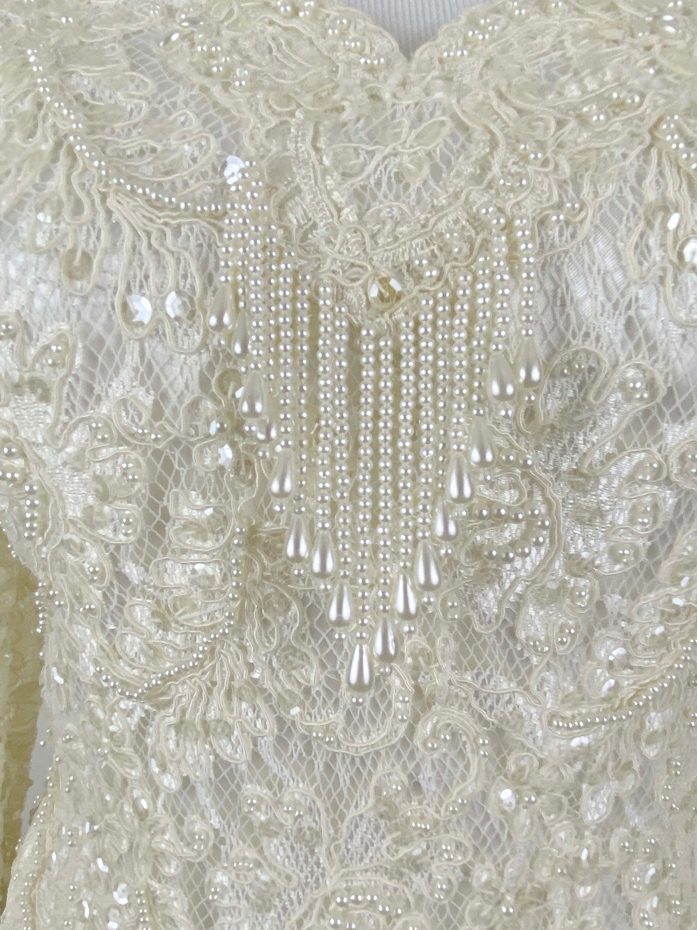 oleg cassini off-the-shoulder pearl beaded lace wedding dress Oleg Cassini, Off the shoulder lace a-line Preowned Wedding Dress Save 54%