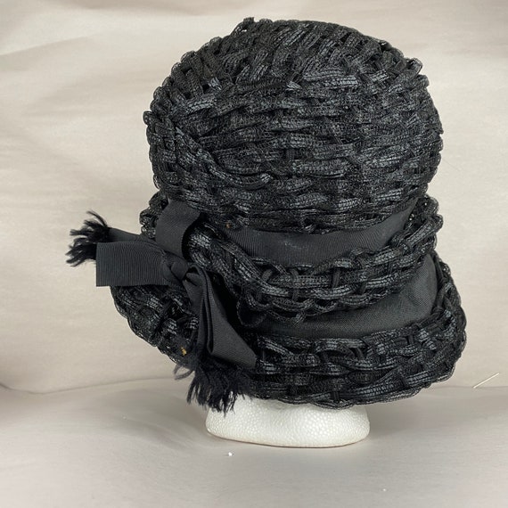 Black 60's Cloche Small Cellophane Bucket Hat Bow… - image 7