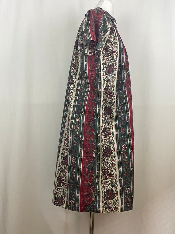 Red Paisley House Dress Small 80's Lounge Dress R… - image 7