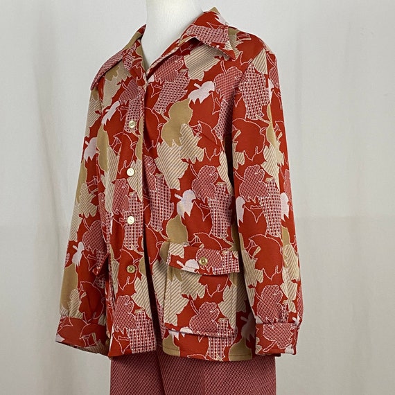 Orange Beige White Pants Suit Large Seventies Poly