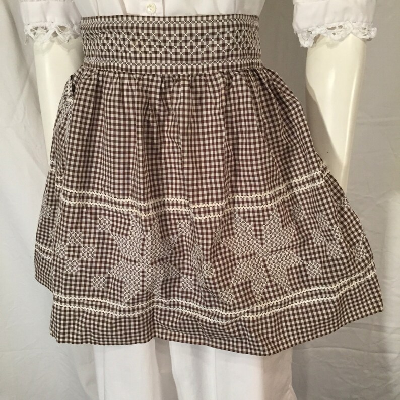 Brown White Gingham Apron Bethlehem Star Cross Stitch and Rick Etsy
