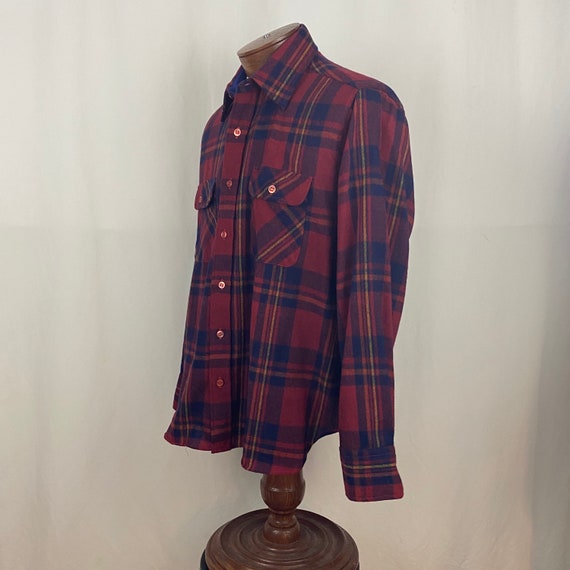 Red Plaid Flannel Shirt Large Men's Jacket Eighti… - image 9