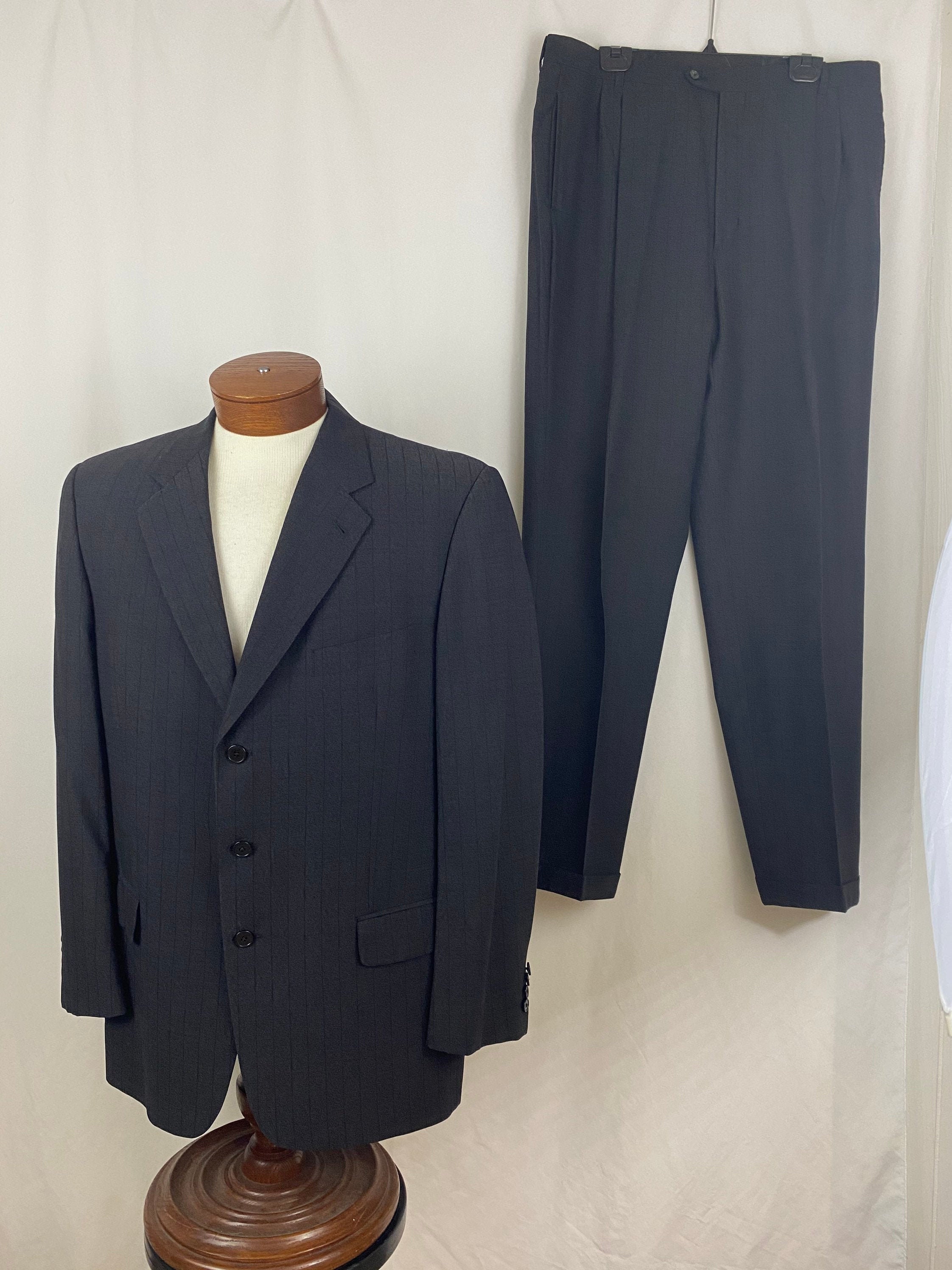 Charcoal Pinstripe Suit Large Joseph Abboud 44R 36 34 Pants 90's