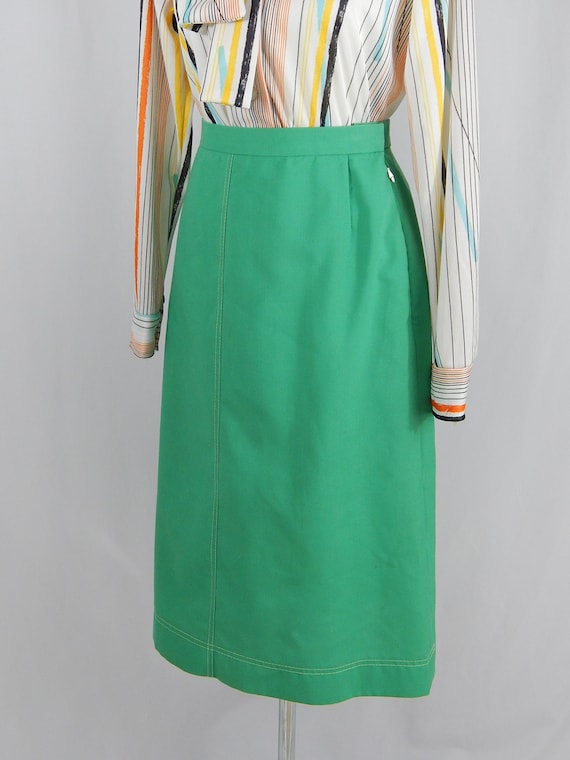 Jaeger, Vintage Jaeger Green Skirt: 80s Sportswear, White Stitch (30" Waist)