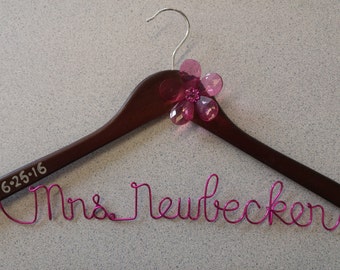 Personalized Wedding Dress Hanger with Crystal Flower and Date Stamp