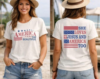 Amerika das schöne Shirt | Sie liebt Jesus und Amerika auch Tee | Christliches Vaterländisches Hemd | 4. Juli Bella Canvas 3001