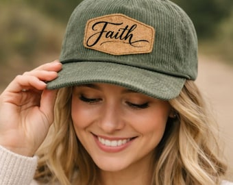 Glaube Cord-Hut | Christian Hut | Glaube Patch Hut | Religiöses Geschenk | Christliche Kleidung | Glaubenshut für Frauen | Minimalistischer christlicher Hut