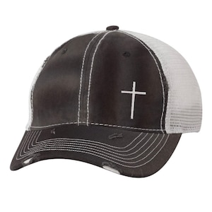 Cross Embroidered Cap | Dirty Washed | Mesh Back | Faith | Christian Hats