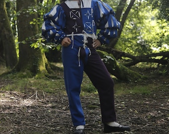 Landsknechthose zweifarbig, deutsche Renaissance-Landsknechtehose aus Wolle und mit Leinen gefüttert für historisches Reenactment, SCA und LARP