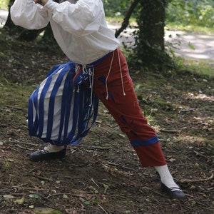 Landsknecht hose made of linen and wool, German renaissance slashed pants for historical reenactment and LARP, late medieval woolen trouser
