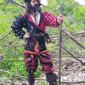 Full lansknecht special costume made of wool and linen for historical reenactment, warhammer and LARP, shirt, headdress, hose and doublet image 7