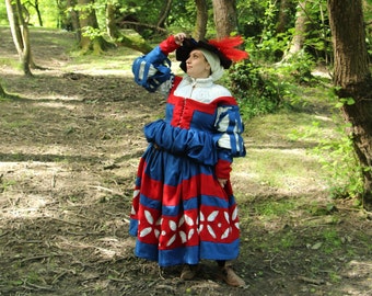 Trossfrau Kampffrau-Kleid, Damen-Landsknechtkostüm für LARP und historisches Reenactment des 16. Jahrhunderts, deutsches Renaissance-Gewand.