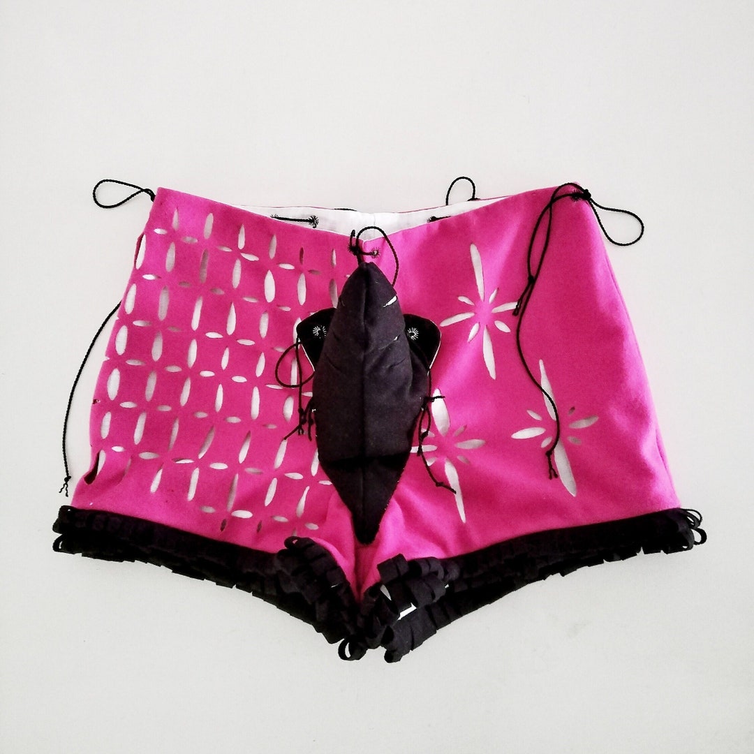 Pink Slashed Pocket Landsnknecht Shorts, Renaissance Pink and Black Breeches Made of ...
