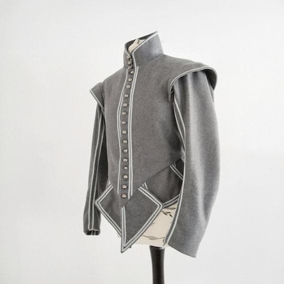 Renaissance Wool Jacket, Grey Close-fitting Doublet Late 16th