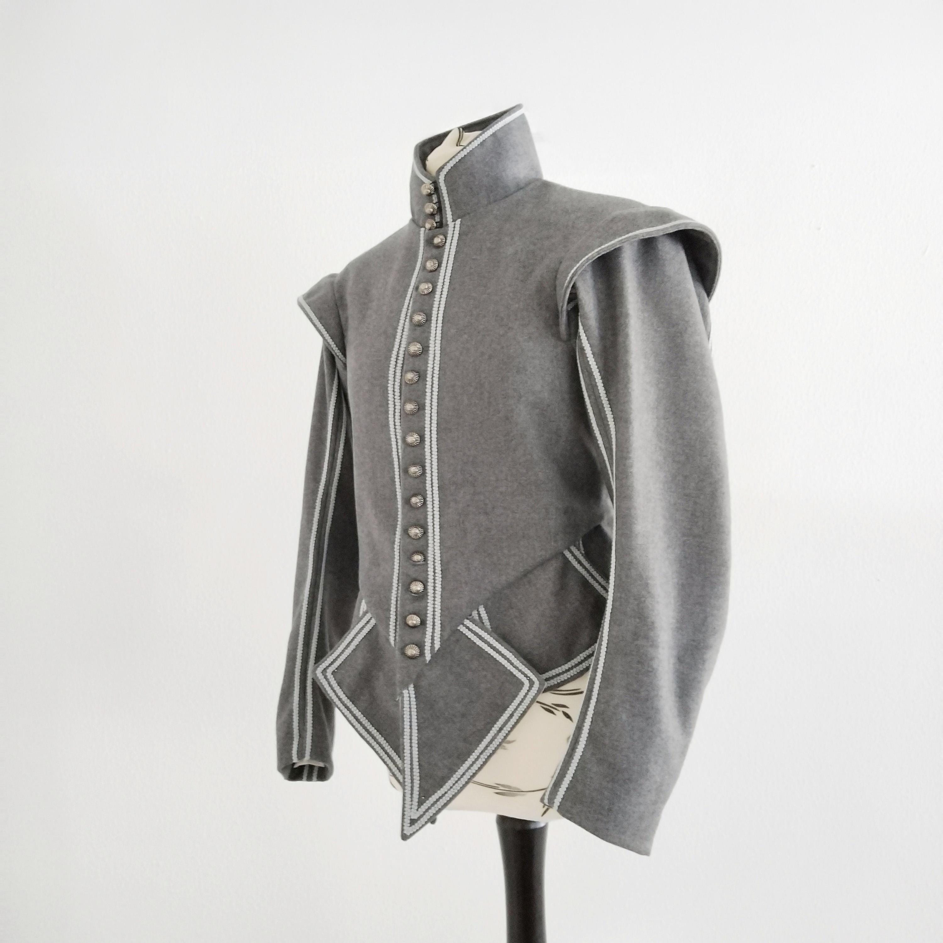 Renaissance Wool Jacket, Grey Close-fitting Doublet Late 16th 