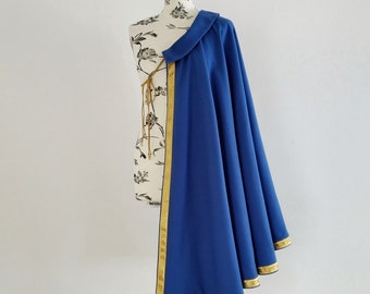Fencing Half Cape Made of Blue Twill, Decorated With Golden Trims 