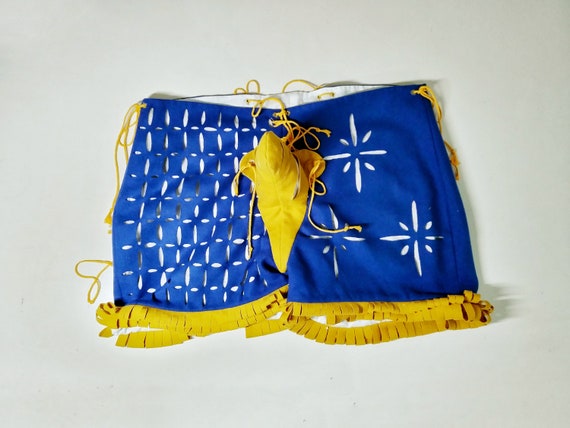 Landsnknecht shorts, renaissance blue and yellow breeches made of slashed wool, tights for historical reenactment, LARP and medieval fairs