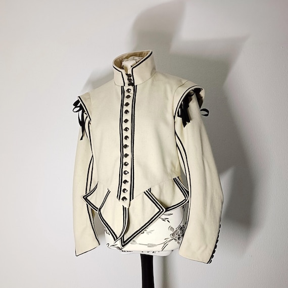 White Wool Renaissance Doublet With Black Trim, Historical 17th