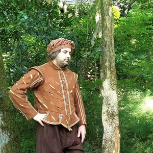 Slashed doublet, wollen jacket for historical reenactment and larp reproduction of an original from 1618, 17th century costume