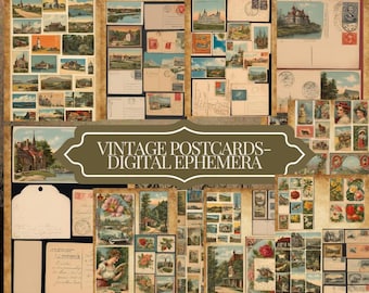 Láminas de collage de postales vintage: Material imprimible (descarga digital)