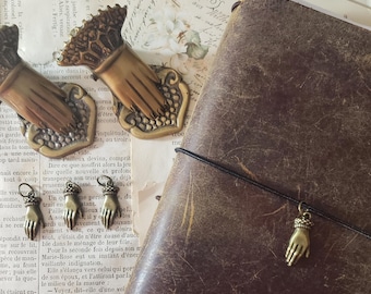 Hand Charm for Travelers Notebook: Brass Vintage Style - Adjustable Elastic