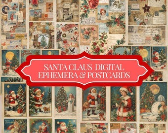 Pack de artículos navideños vintage: postales victorianas y hojas de collage