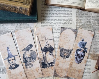 Halloween Bookmark Set, Bookmarks For Women, Set of 5, Spooky Bookmarks, Vintage Style, Gifts for Readers,  Book Lover Gift Under 10,