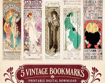 Vintage Bookmarks: Elegant Women Portraits (Digital Download, Set of 5)
