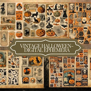 Halloween Vintage Ephemera Digital, Printable Halloween Signs,  Vintage Junk Journal Ephemera, Digital Scrapbook Kit, Grimoire
