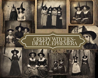 Witchy Vintage Photos, Creepy Halloween Ephemera (Digital Download)