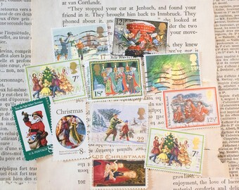 11 Christmas Postage Stamps Unused and Used, Postage Stamps,  Used Stamps, Vintage Stamps,  Stamp Collector Gift, junk journaling supplies