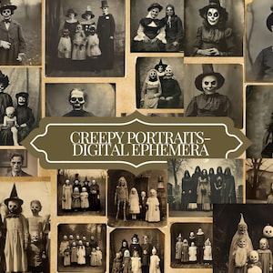 33 Creepy Antique Halloween Portraits, Vintage Spooky Photo Collection, Old Haunted Victorian Photos, Gothic Macabre Ephemera for Crafting
