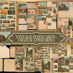 DIGITALE Vintage Postkarten Ephemera Digital, Printable Ephemera, Collage Sheet, Digitalpapier, Instant Download, Junk Journal Scrapbook Kit,
