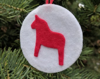 Swedish Dala Horse Gift Tag, Christmas Ornament - December