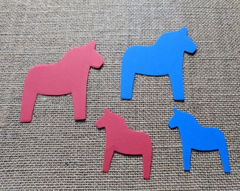 Swedish Dala Horse PAPER die cut, Red, Blue - Set of 4