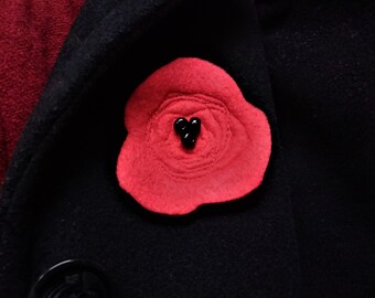 Red Poppy Lapel Pin for Memorial Day Remembrance - Lest we forget