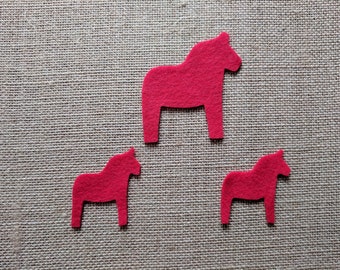Swedish Dala Horse FELT die cut, Red, Blue, Gold - Set of 4, your choice for craft projects