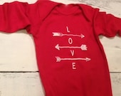 Love long sleeve onesie. Be my valentine baby onesie. Love and arrows.
