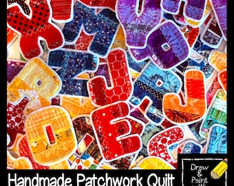 Handmade Patchwork Quilt Hand Embroidered Letters Applique Iron On or Sew On