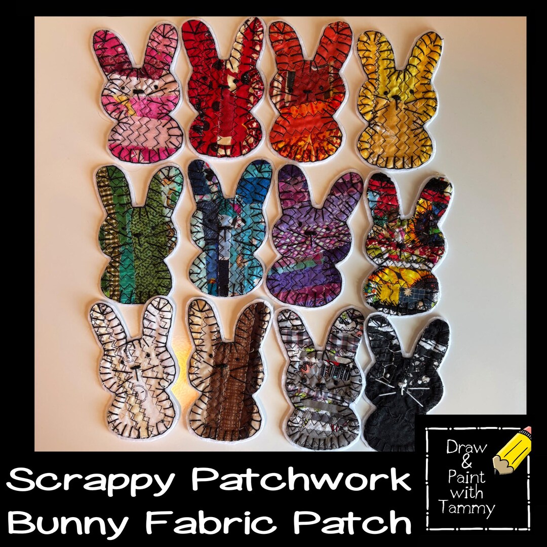 Scrappy Patchwork Bunny Applique Patch Handmade Rabbit Iron or Sew on ...